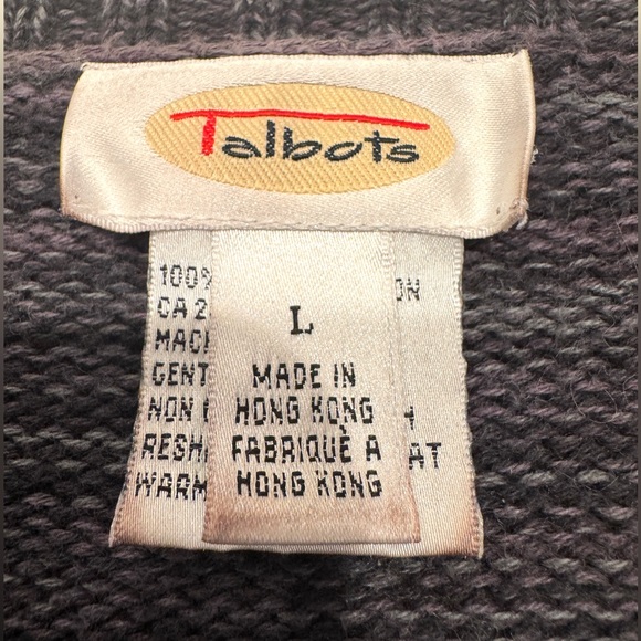 Talbots Woven Grey Striped Button-Up Cotton Cardigan - Picture 8 of 13